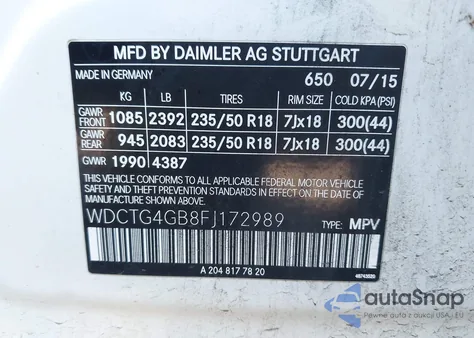 2015 Mercedes-Benz Gla 250 4Matic z USA, uszkodzony, nr VIN WDCTG4GB8FJ172989